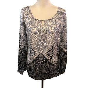 White House Black Market Women's Long Sleeve Top Blue and White XS